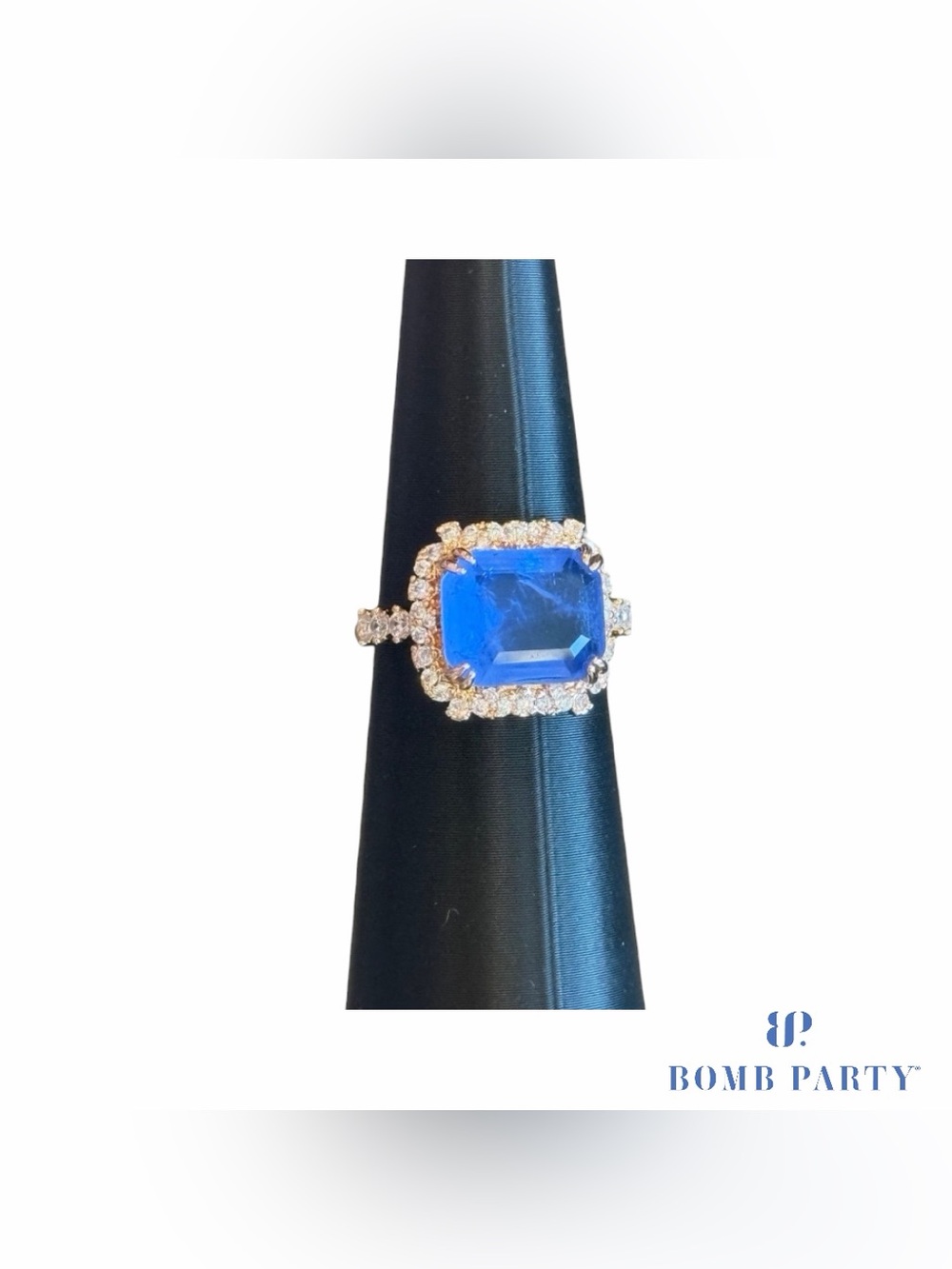 Bomb Party BP "The Gracie Ring" Cornflower Blue on Gold Plating Size 8 RG37522